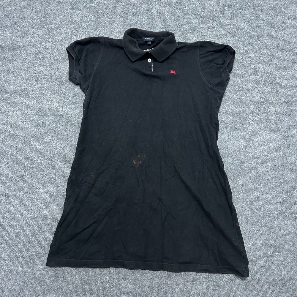 Burberry Polo Dress Womens Size L Black Short Sleeve Embroidered Logo UK Made